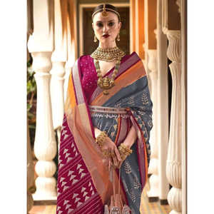 Sari en soie Patola gris enchanteur, imprimé numérique, vêtement de performance festif - Product Image 5