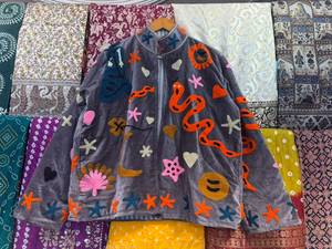 Velvet Mandarin Collar Quilted <b>Reversible</b> Eco-Friendly Cotton <b>Jacket</b> Hand Embroidery Patchwork Design Full Sleeve Autumn Women's - Product Image 6
