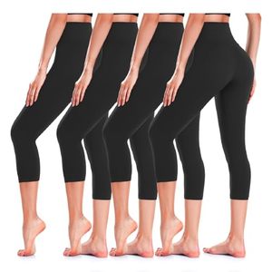 Leggings Capri Taille Haute Femme Noir Uni Tricoté Spandex Polyester Respirant Extensible Yoga Fitness Sportif Toutes Saisons Basique - Product Image 1