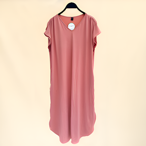 Kayla, vestido Midi de alta calidad con cuello en V para mujer, duradero, cómodo, transpirable, de poliéster, suave, sensación de la mano, patrón sólido, vestido informal - Product Image 5