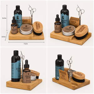 Nuevo Set de Cuidado de Barba en Tendencia: Bandeja de Madera con Cepillo, Peine, Tijeras, Aceite, Bálsamo y Champú - Product Image 4