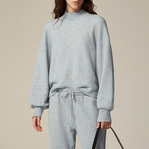 <b>Women's</b> French Cotton Terry <b>Sweatshirt</b> Plain Color Embroidered Mock Neck Oversized Casual Style <b>Long</b> Quick Dry Spring Autumn - Product Image 2