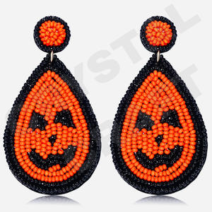 Halloween <b>Pink</b> Beaded Earrings for Women Patriotic Memorial Day Orange White Blue Colour <b>Fabric</b> Material - Product Image 5