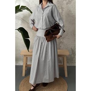 Camisa a Rayas Marrón para Mujer Elisa Fashion con Corsé y Falda Fruncida - Product Image 4