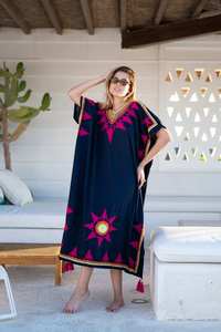 Kaftan de plage brodé en rayonne à motif floral tournesol époustouflant 2026 pour femme, grande taille, pour adultes, été - Product Image 4