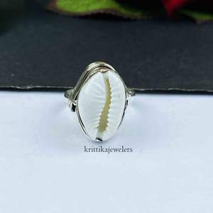 925 Sterling <b>Silver</b> Cowrie Shell <b>Ring</b> for Women High Quality Handmade <b>Statement</b> Diamond Wedding Engagement Gift - Product Image 1