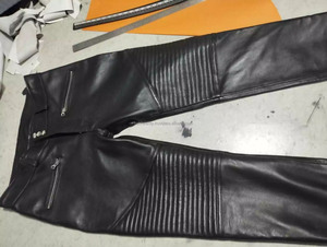 กางเกงหนังแท้สำหรับผู้หญิงสีดำบุผ้าสไตล์ USA กางเกงแฟชั่นมีซิปกระเป๋าสำหรับนักขี่จักรยาน - Product Image 4