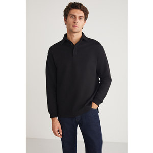 GRIMELANGE <b>JOHN</b> <b>Men's</b> Polo Sweat Shirt Collar Back <b>Long</b> Slit Diagonal Fabric Sweatshirt - Product Image 1