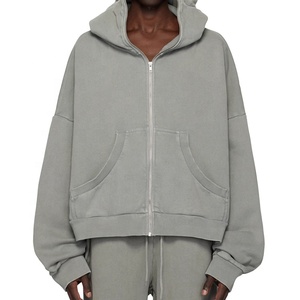 Sweats à capuche à fermeture éclair lourds personnalisés 100% coton biologique vintage lavage à l'acide sweat à capuche zippé hommes streetwear rétro lavage sweats à capuche en coton - Product Image 3