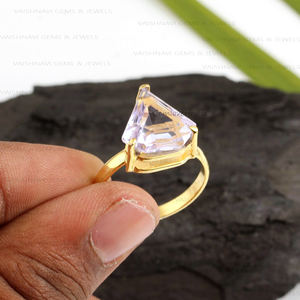 Trendy 13mm Shape 925 Sterling Silver Lab Created Pink <b>Amethyst</b> Quartz Prong Setting 18K <b>Gold</b> Plated Christian Eternity <b>Ring</b> - Product Image 4