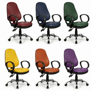 Chaise de bureau ergonomique en cuir PU, accoudoirs fixes, base pivotante, design moderne, cadre en acier, appui-tête fixe, pour bureau à domicile - Product Image 5