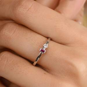 แหวนเพชรทับทิมธรรมชาติทำด้วยมือและ100% สวยทันสมัยแหวนซ้อนหินสองชั้น14K แหวนเครื่องประดับทองขาว - Product Image 4