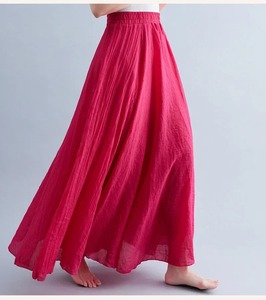 Saia กระโปรงยาวผ้าลินินคอตตอนสีทึบแฟชั่นสำหรับผู้หญิงกระโปรงยาวทรงหลวมแนวฮาราจูกุหรูหราสำหรับผู้หญิง - Product Image 6