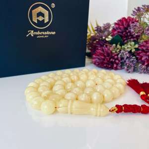 Tasbeeh de Ámbar Blanco del Báltico, 51 Cuentas, Misbaha de Ámbar Blanco Natural de Colección - Product Image 4