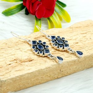 Pendientes Florales de Plata de Ley 925 con Zafiro Azul, Joyería de Boda Hecha a Mano, Regalo para Ella, Aniversario, Elegante E0035-GS - Product Image 4