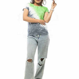 Femmes 100% coton cravate teinture T-Shirt Streetwear col rond imprimé personnalisé nouveau Design col montant en gros 3D à motifs velours côtelé - Product Image 4