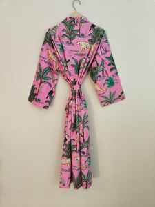 Bata Kimono de Algodón 100% con Estampado de Jungla, Cuello en V, Manga Corta, Larga, para Mujer, Suave, Informal, Regalo de Moda - Product Image 6