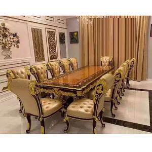 Ensemble de table à manger de style italien haut de gamme 12 places Design classique Table à manger sculptée à la main Ensemble de chaises Ensemble de salle à manger en teck élégant - Product Image 1
