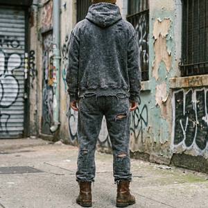 Vintage Printed Acid Wash Grey Tracksuit Grunge <b>Aesthetic</b> Distressed Hoodie Sweatpants Two Piece Set Streetwear 100% Cotton - Product Image 2