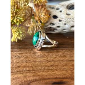 Bague en argent sterling 14 carats avec pierre précieuse en malachite, fabrication Navajo, taille 7,5, pour un usage quotidien - Product Image 5