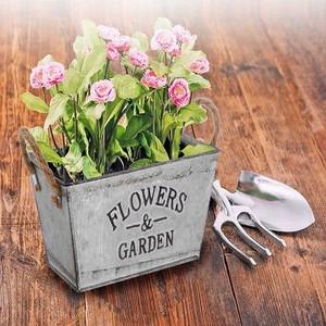 Juego de macetas de Metal modernas para jardín, Juego de 3 macetas de hierro de acabado galvanizado, suministros de jardín - Product Image 2