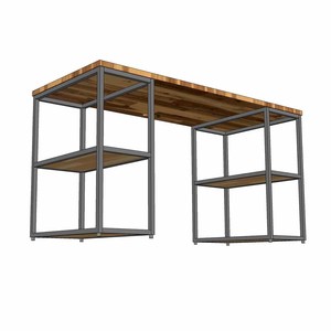 BD68091 <b>Foldable</b> Computer <b>Table</b> with Wooden <b>Legs</b> and Iron Frame Desk with Bookshelf and Storage for Office Use 140x60x75cm - Product Image 6