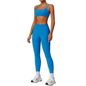 Ensemble de yoga athlétique pour femmes, 2 pièces, vêtements de sport, tissu extensible en spandex/nylon, prix abordable - Product Image 1