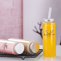 Conteneur de boisson en plastique PET personnalisé avec logo, 300 ml-750 ml, avec bouchon à vis, trou pour paille, design de bouteille de tequila, impression numérique