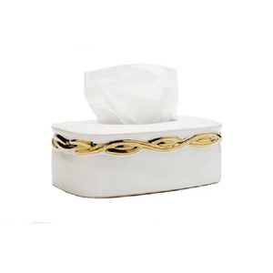 Boîte à mouchoirs blanche avec un superbe design doré Designer fantaisie de luxe Service de décoration unique élégant pour hôtel et fête Boîte à mouchoirs - Product Image 1