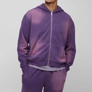 Logo personnalisé de haute qualité pour hommes Joggers ensembles de pantalons de survêtement Tailles personnalisées Survêtements délavés au soleil surdimensionnés Survêtement délavé à fermeture éclair pour hommes - Product Image 3