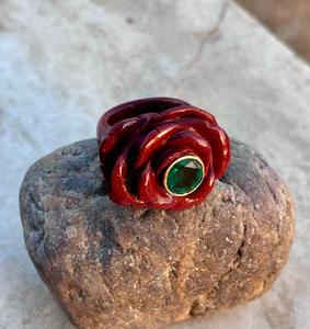 Natural Red Jasper Flower Design Gemstone <b>Ring</b> With Emerald <b>Crystal</b> In Centre Statement <b>Ring</b> Special Gift For Her Or Him - Product Image 6