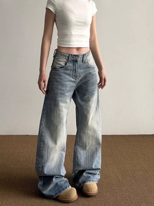 Nouveau Jean Machete pour Femme Été 2026, Style Américain Rétro, Coupe Ample, Motif Slub Délavé, Denim Décontracté, Pantalon Long Droit - Product Image 2
