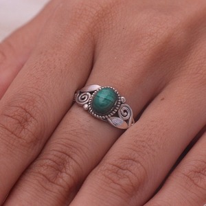 Joyería para mujer, anillo de estilo bohemio de plata, joyería de plata de ley 925, piedra preciosa de malaquita, anillo hecho a mano de tendencia, regalo para el amor - Product Image 2