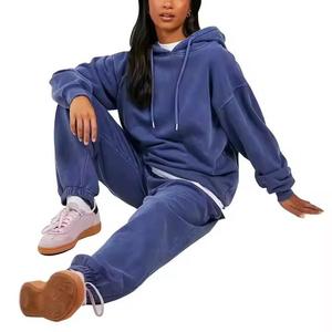 2024 New Winter Solid 100% Cotton Breathable Hoodies and Sweatpants Sets Training & Jogging Wear Streetwear Custom - Product Image 3