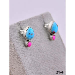 Southwest Style Turquoise & <b>Sterling</b> <b>Silver</b> <b>Stud</b> Earrings Vintage Bezel Setting with Pearl and Diamond for Parties - Product Image 1