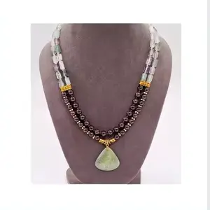 Fashion Luxurious Handmade Colored Stone Beaded Necklace Fluorite and Garnet Stone Necklace For Women