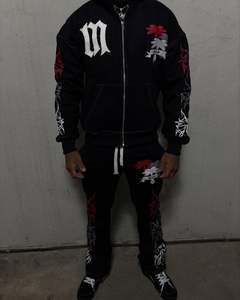 Fabricantes de ropa Conjunto de sudadera con capucha personalizada Logo Parche Bordado Cremallera Sudaderas con capucha de gran tamaño Hombres para ropa de calle - Product Image 1