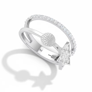 เครื่องประดับ NARANG แหวนทองคำแท้ 14K ประดับเพชรธรรมชาติ 36 เม็ด ดีไซน์หรูหราแบบ Eluzian สำหรับผู้หญิง ชุบโรเดียม เหมาะสำหรับสวมใส่ทุกวัน น้ำหนัก 3.20 กรัม - Product Image 1