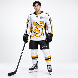Maillot de hockey sur glace en maille respirante 100 % polyester, anti-humidité, col en V, manches longues, durable, séchage rapide, pour l'entraînement sportif (vente en gros) - Product Image 1