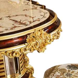 Ensemble de table à manger en acajou européen de luxe 5 pièces Sculpture dorée artisanale Design moderne du milieu du siècle 6 places Meubles de maison - Product Image 4