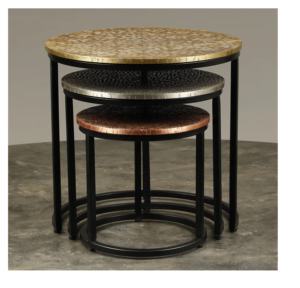 Mesa de anidación de diseño moderno, Juego de 3, acabado Natural con pata de Metal - Product Image 3