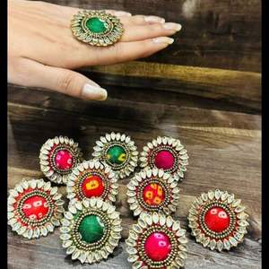 New Arrival 2024 Brass Kundan Multicolor <b>Rings</b> <b>Adjustable</b> <b>Ring</b> With Bandhani Print Beautiful Gemstone Work <b>Rings</b> Jewellery 's - Product Image 3