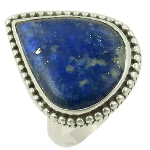 แหวนเงินแท้ 925 ชุบทองคำขาว ประดับพลอยลาพิส ลาซูลี ฝังแบบธรรมชาติ ชุบโรเดียม 18K - Product Image 1