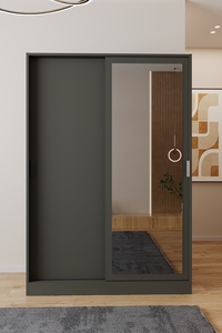 IDEAL Porte-manteau et organisateur de rangement en bois gris anthracite, avec étagère à chaussures et miroir, pour vestiaire, finition miroir, breveté - Product Image 3