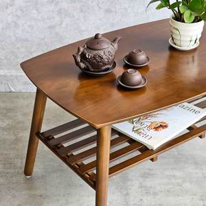 Rectangular 2-Tier Rustic Living Room <b>Table</b> 80x50x45cm Durable Rubber Wood <b>Coffee</b> <b>Table</b> TT68270 - Product Image 5