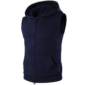 <b>Top</b> Selling <b>Sleeveless</b> Wholesale Hoodies Solid Color Dye Men <b>Sleeveless</b> Zipper Hoodie Custom Sweatshirt <b>Sleeveless</b> Gym Hoodies - Product Image 5