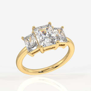 Radiant Cut Moissanite Diamond Three Stone Sterling Silver <b>Ring</b> - Product Image 2
