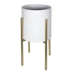 Maceta redonda de metal blanco de primera calidad con soporte hecho a mano para decoración de jardín interior-A granel - Product Image 2