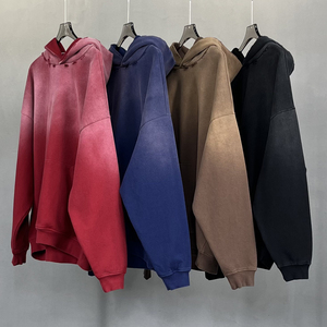 Conjunto de sudadera con capucha y pantalones de chándal desgastados lavados con ácido en blanco de 450 GSM de peso pesado de gran tamaño de felpa francesa gris Vintage personalizado - Product Image 1