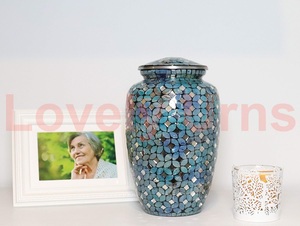 Urnas funerarias de cremación de aluminio de vidrio de mosaico-Urna de entierro de tamaño adulto grande - Product Image 3